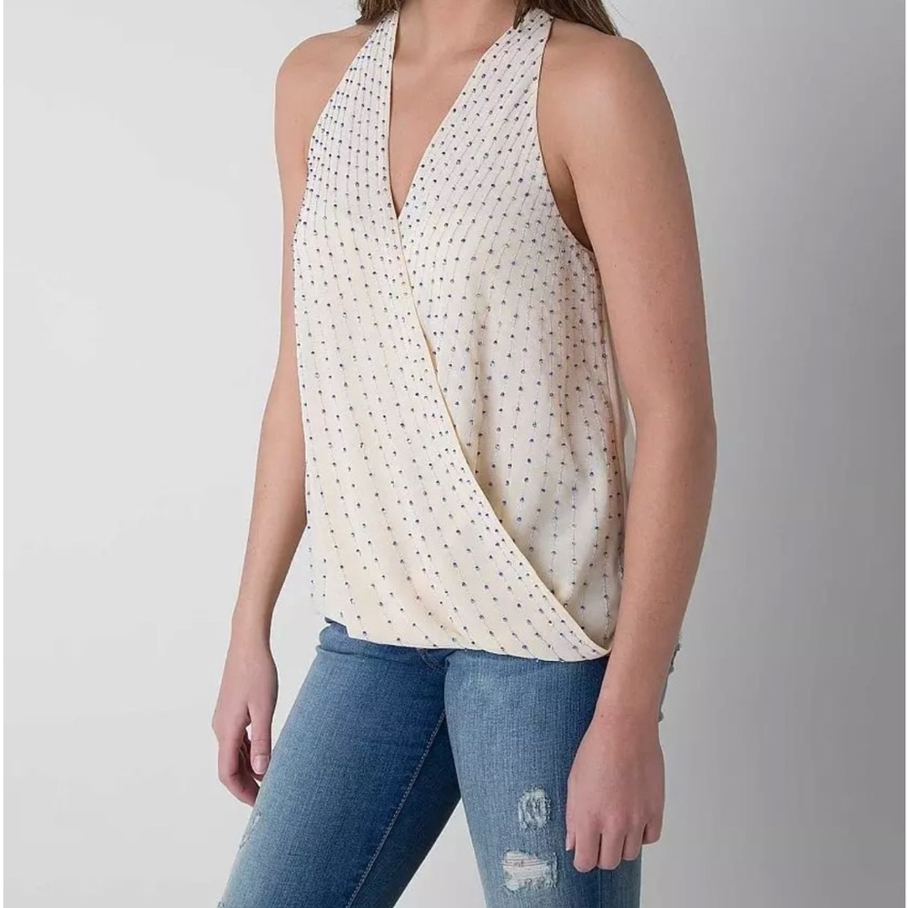 BKE Cream and Blue Dotted Tank Top